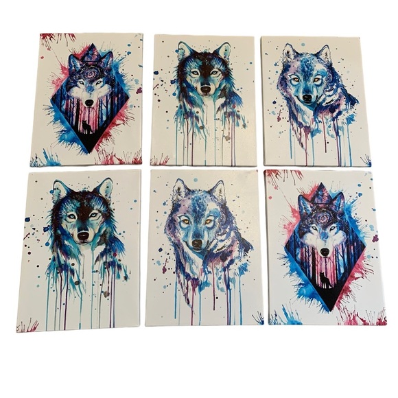 Watercolor Wolf Canvas Wall Art - Set of - Picture 1 of 8